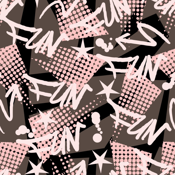 时髦复古的几何涂鸦街头艺术风格无缝图案图片下载