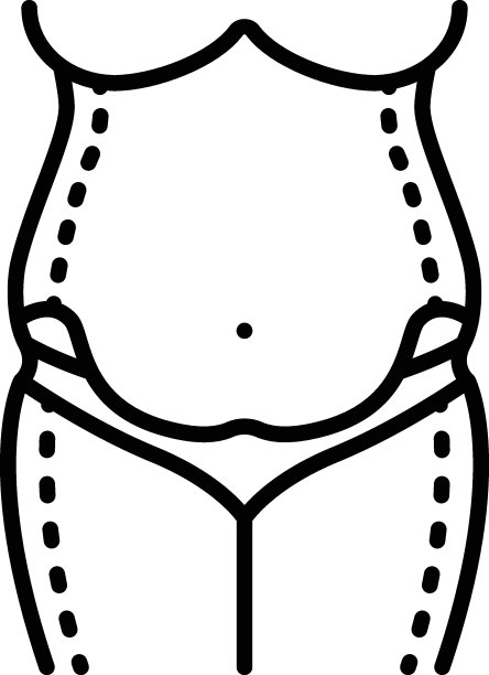 腹部除皱手术标记概念，下腹部成形术切口线绘制矢量图标设计，美容或美容师符号，美容轮廓符号，美容治疗插图图片下载