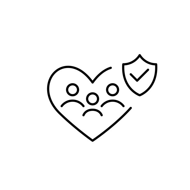 三口之家的心和保护盾与复选标记。房屋保险。像素完美矢量图标图片下载