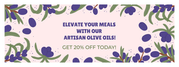 紫色橄榄枝和绿色叶子的宣传横幅。突出特别优惠八折，强调优质产品图片下载