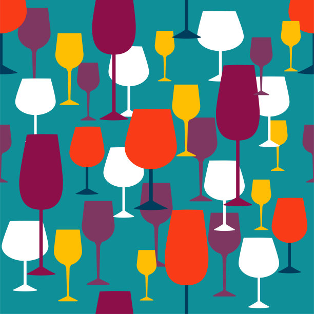 蓝绿色背景上的彩色酒杯图案图片下载
