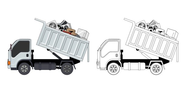皮卡车装载家庭垃圾卡通设计插图图片下载