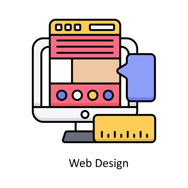 网页设计矢量填充轮廓图标设计插图。设计和开发符号在白底EPS 10文件图片下载