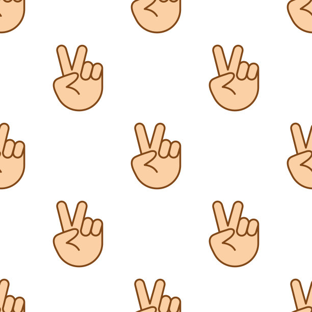 无缝图案，手举胜利手势。和平标志。手势V胜利。图片下载
