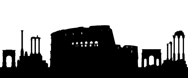 罗马竞技场和罗马天际线剪影(所有建筑都是可移动的和完整的)图片下载