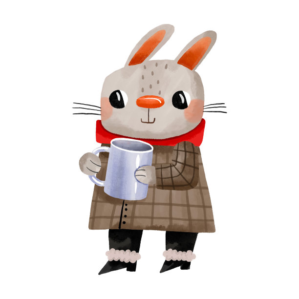 用杯子喝。冬季卡通插画。手绘插图在孤立的背景图片下载