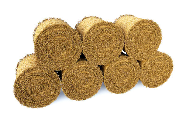 3d渲染插图组的干草捆圆柱前视图孤立的白色背景与阴影图片下载