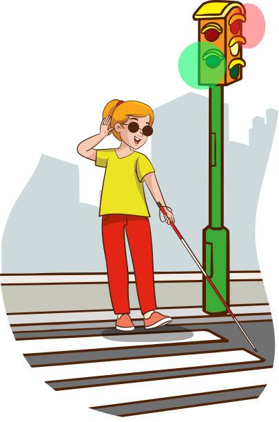 年轻的盲女拄着拐杖行走，被病媒隔离。戴着墨镜的女性角色。残疾人的概念。受损的孩子图片下载