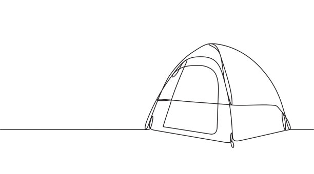 露营帐篷连续线条绘制与可编辑的笔触和复制空间图片下载