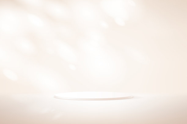 展示讲台产品浅米色和白色讲台。米色背景矢量3d与讲台。图片下载