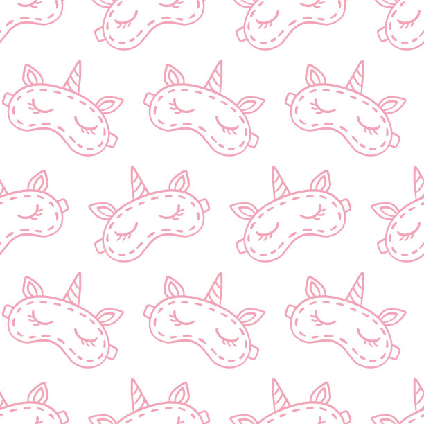 带独角兽无缝图案的睡眠眼罩，斯堪的纳维亚手绘背景纹理，矢量图图片下载
