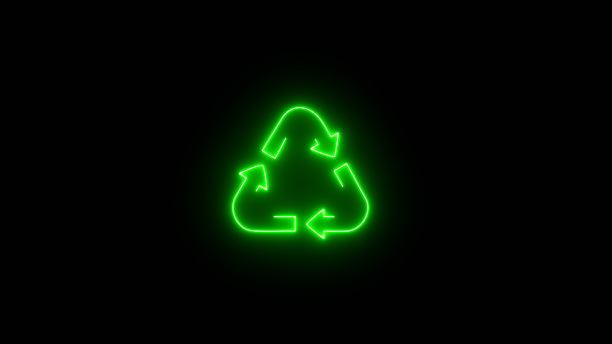 轮廓霓虹文件更新图标。重新加载符号。重新加载图标，发光的霓虹灯刷新按钮在黑色背景的3d插图绿色图标。图片下载
