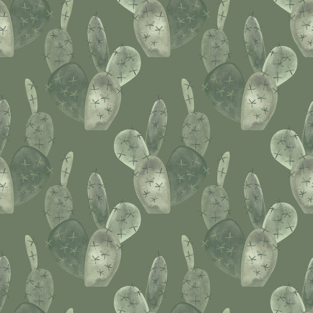 仙人掌。用于包装纸、墙纸和纺织品的无缝水彩图案。图片下载