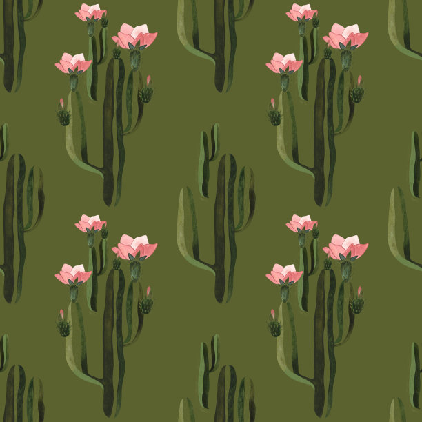 仙人掌。用于包装纸、墙纸和纺织品的无缝水彩图案。图片下载