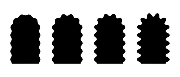 一组具有波浪形边界的拱形形状。弯弯曲曲的拱门形式。窗户或镜子，门户或门，白色背景上孤立的空白文本框。矢量图解图片下载