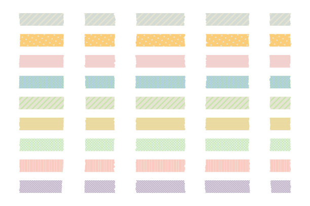 一套看起来像是用手撕的遮蔽胶带的插图/暗淡的颜色/条纹/点/图案/彩色图片下载