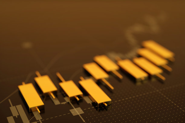 3D渲染的黄金图表和黑底金币，错综复杂地融入场景，象征着财富的丰富和投资的成功。图片下载