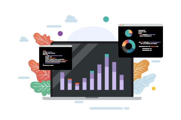 带有条形图和数据的笔记本电脑。商业分析概念。图片下载