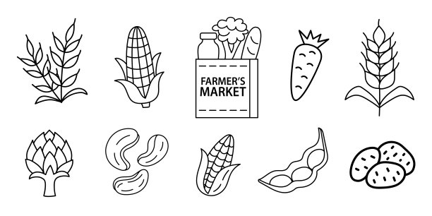 有机食品矢量涂鸦图标集。农贸市场产品素描集图片下载