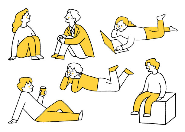 一组男人和女人坐在一起放松。jpg图片下载