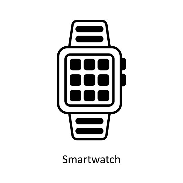 智能手表矢量固体图标设计插图。智能家居和技术符号白底EPS 10文件图片下载