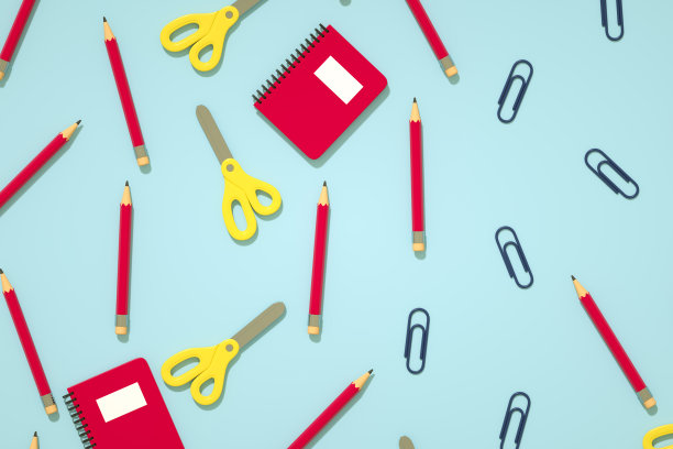 蓝色背景的学习用品，回到学校的概念图片下载