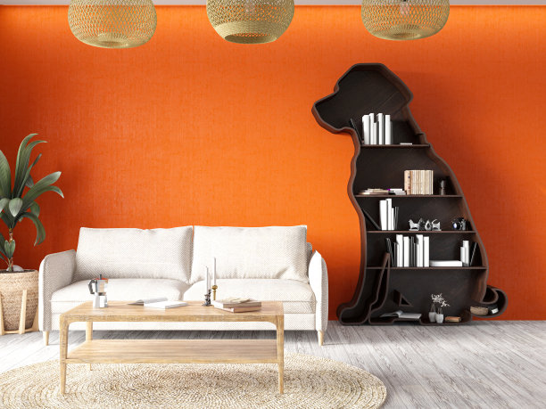 温馨客厅的狗形书架设计图片下载