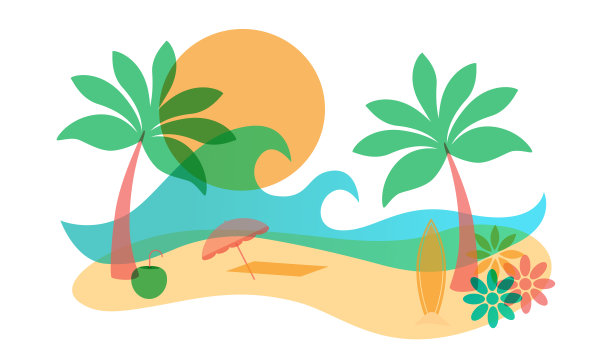 夏天的海滩颜色覆盖白色的背景图片下载