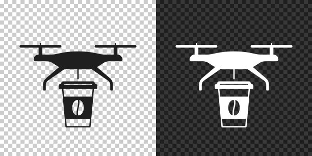 送咖啡的无人机。空白背景上的设计图标图片下载