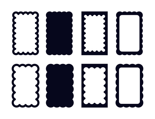 一组具有波浪形边缘的矩形框架。相框和照片剪影模板。图片下载