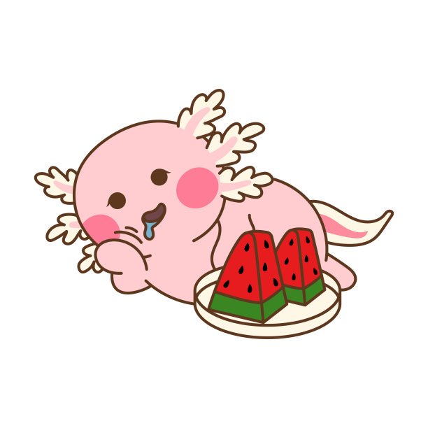 粉红色的蝾螈在西瓜面前打瞌睡图片下载