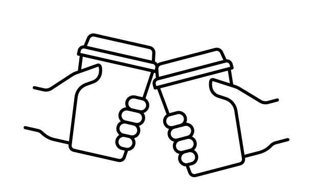 手拿咖啡带走可重复使用的杯子，点击简单的线条图标。快饮平面设计。用纸杯装外卖饮料。咖啡外带。向量图片下载