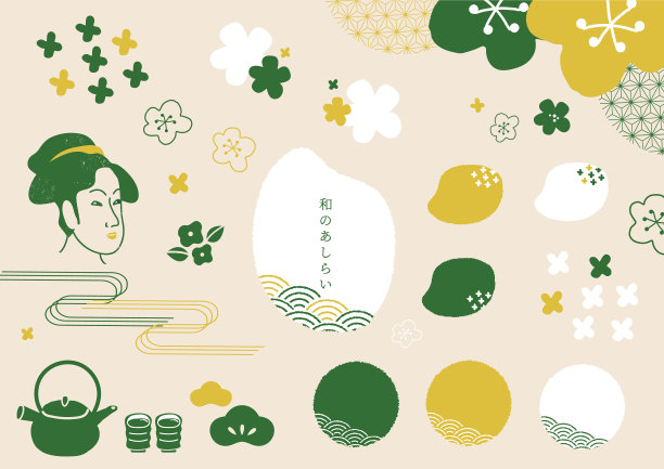 日本绿茶插图和框架集图片下载