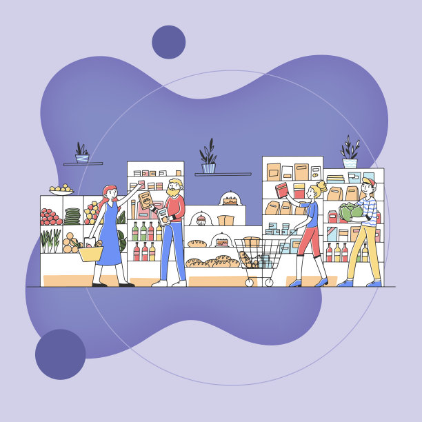 卡通人物在杂货店买东西图片下载