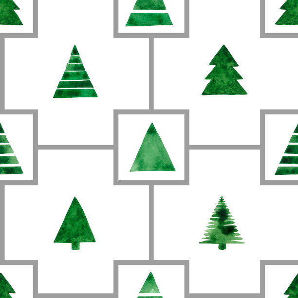 无缝图案与天真的风格化的圣诞树，在水彩画。图片下载