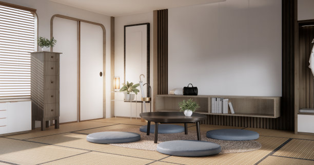 客厅壁式搁架设计上的木质现代风格。图片下载