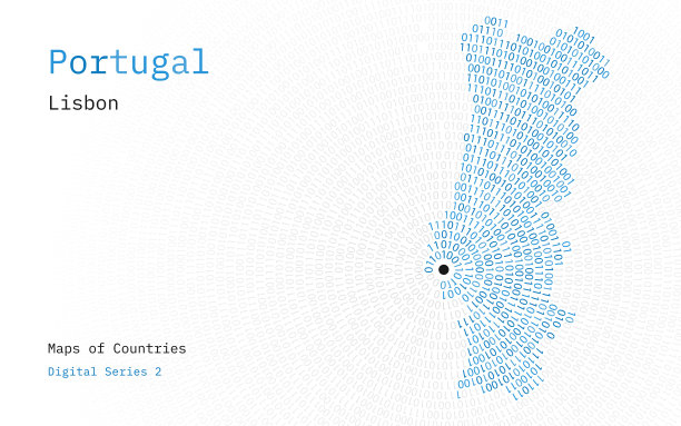 葡萄牙地图用0和1画成圆形的葡萄牙地图。首都里斯本位于圆圈的中心图片下载