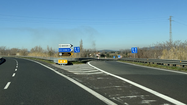 意大利托斯卡纳格罗塞托-通往锡耶纳格罗塞托和商业中心的道路标志图片下载