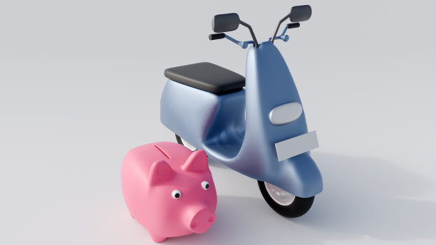 一个粉色的储钱罐和一辆立式摩托车图片下载