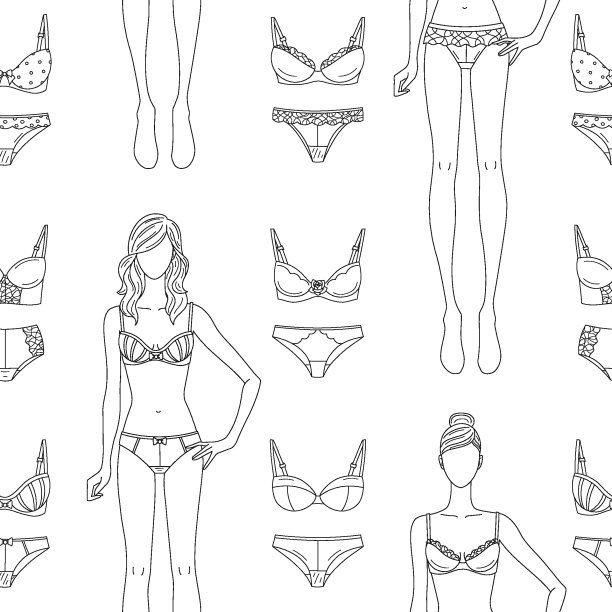 内裤和胸罩集，矢量无缝图案背景。图片下载