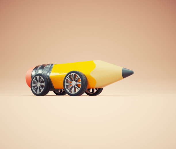 一款带有轮子的异想天开的铅笔，结合了创造力和机动性。图片下载