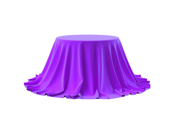 用缎面织物覆盖的圆形盒子。三维演示图片下载