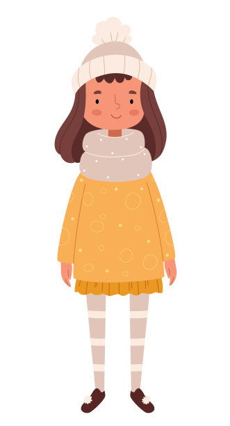 小女孩穿着时髦的秋装。寒冷天气的女性服装。斯堪的纳维亚风格的插图。图片下载