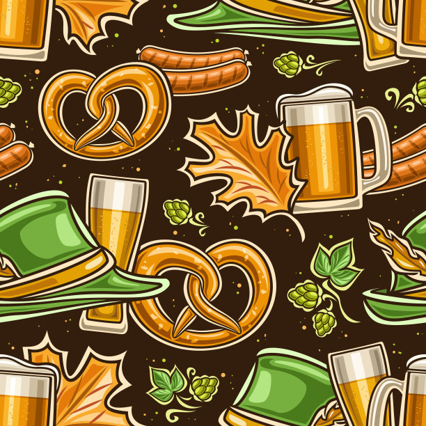 矢量啤酒节无缝图案图片下载
