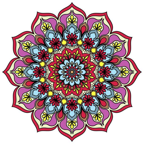 充满活力的曼陀罗之花是花卉图案和神圣几何形状的万花筒，这个复杂的曼陀罗散发出和谐与精神能量。图片下载