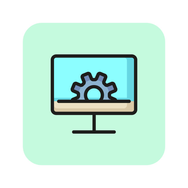 齿轮在屏幕上的线条图标图片下载