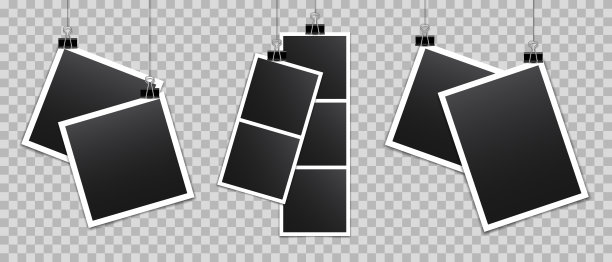矢量空白相框与银金属回形针和阴影隔离在透明的背景。模板模型照片设计。图片下载