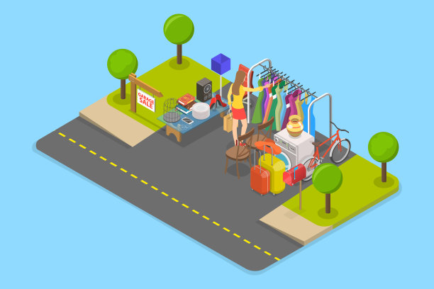 车库销售的三维等距平面矢量插图图片下载