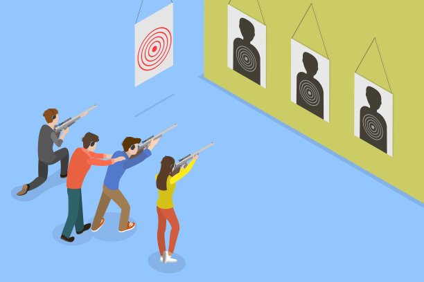 三维等距平面矢量插图的武器射击图片下载