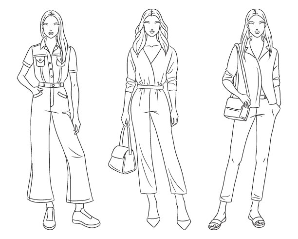 时装模特摆姿势，矢量图片下载